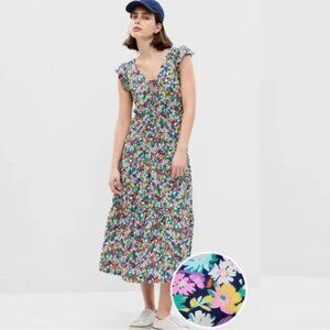 Gap Flutter Sleeve Maxi Dress Floral Multi - Size S